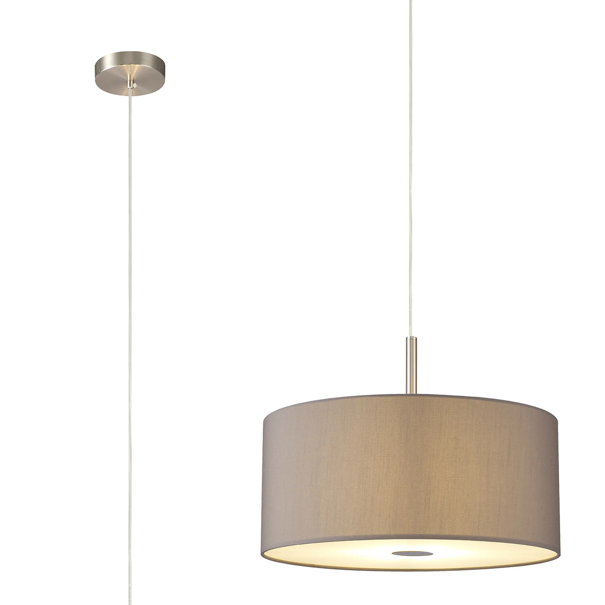 DK0440  Baymont 40cm 3 Light Pendant Satin Nickel, Grey, Frosted Diffuser